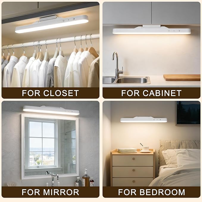 4W Dimmable Mirror Lights, Magnetic Rechargeable LED Light Bar, Wireless Stick on Closet Lights for Kitchen, Pantry, Wardrobe, Vanity Mirror，Gun Safe, Modern Battery Powered Night Light（1pcs）