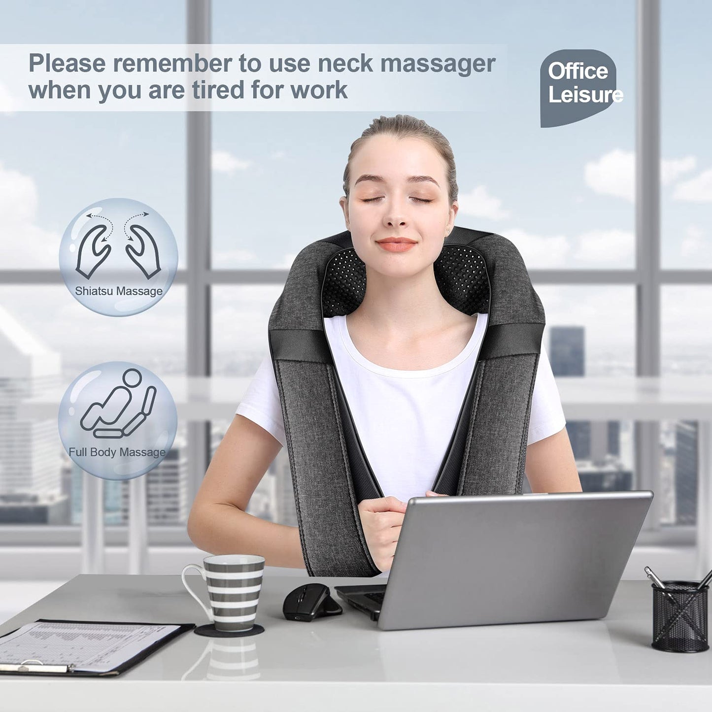 Mirakel Shiatsu Neck & Back Massager with Heat - Deep Tissue Neck, Back & Shoulder Pain Relief - Ergonomic Design Shoulder Massager, Idea Presents for Christmas, Fathers Day, Mothers Day, Women, Men