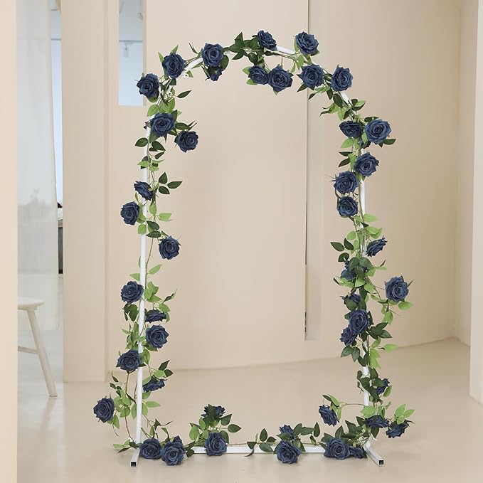 2 Strands 73'' Artificial Silk Rose Flower Vines Garland, Fake Roses Floral Green Leaves Hanging Plant for Wedding Arrangement Decoration, Wall, Party, Bedroom, Home Decor (Blue)