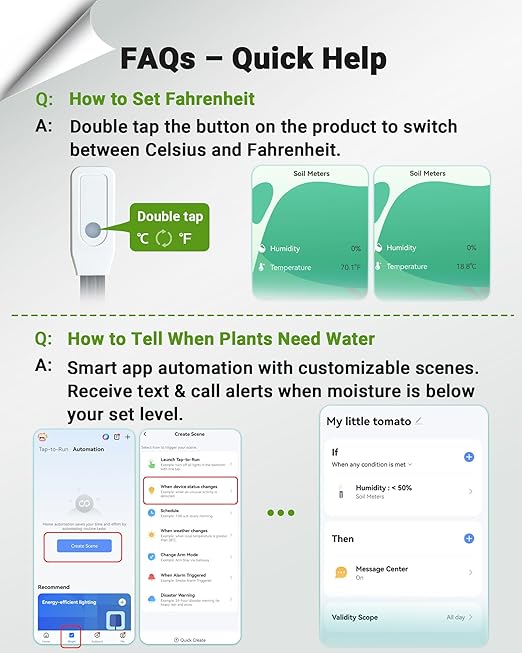 Smart WiFi Soil Moisture Meter for Plants, 2-in-1 Sensor with App Alerts | Monitor Moisture & Temperature Remotely, Real-Time Data for Indoor/Outdoor Gardening, Houseplants Care