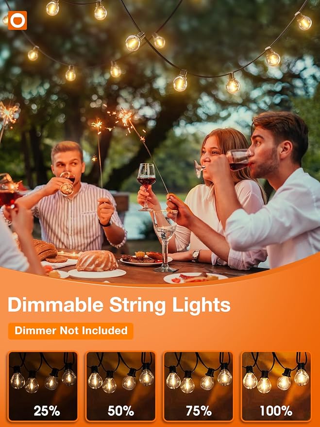 addlon 100FT(2-Pack*50FT) Outdoor String Lights, G40 Globe LED Patio Lights Waterproof with 54 Shatterproof Bulbs(4 Spare), ETL Dimmable Outside Hanging Lights Connectable for Yard Garden Backyard