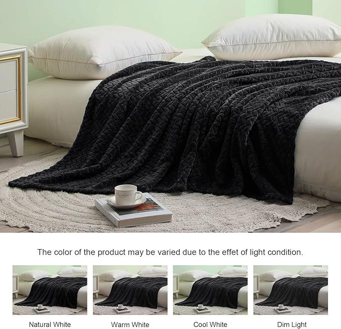 Exclusivo Mezcla Fleece Throw Blanket for Couch, 50x70 Inches Soft Cozy Jacquard Flannel Blankets, Lightweight Fuzzy Plush Warm Throws for Winter, Black