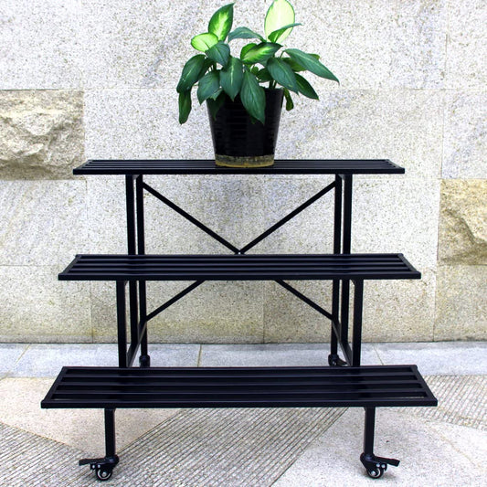 Zhongma 3 Tier Sturdy Metal Plant Stand with Wheels, L35.43 x W26 x H26 inch, Heavy Duty Plant Holder for Home Indoor and Outdoor, 660 LBS Capacity & Heavy Duty Construction