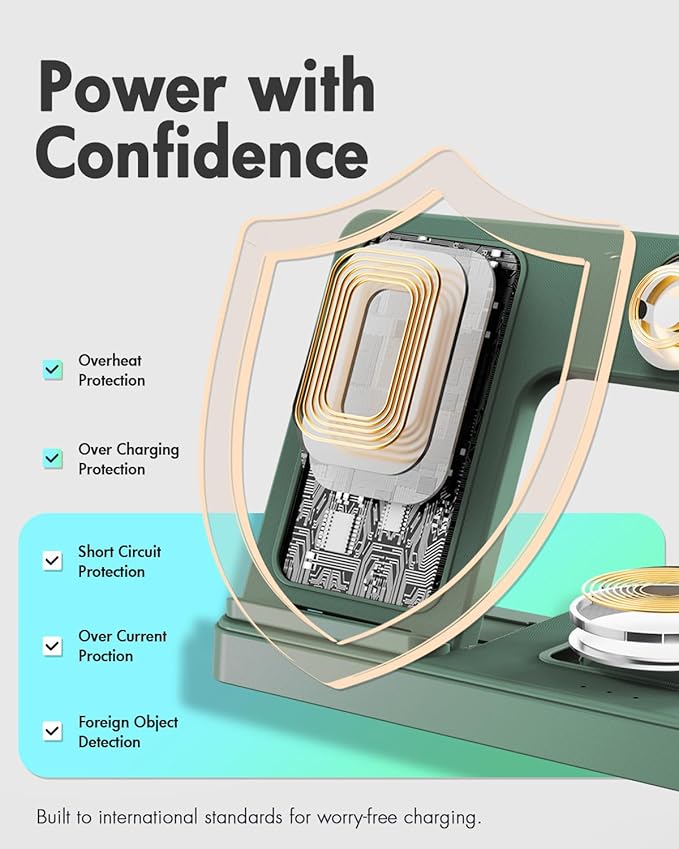 Wireless Charger Stand Charging Station: 3 in 1 Charger Multiple Devices for Apple iPhone 17 16e 16 15 14 Pro Max 13 12 11 for Watch 11 10 9 8 7 6 5 4 3 2 SE and Ultra & Airpods Series, Dark Green
