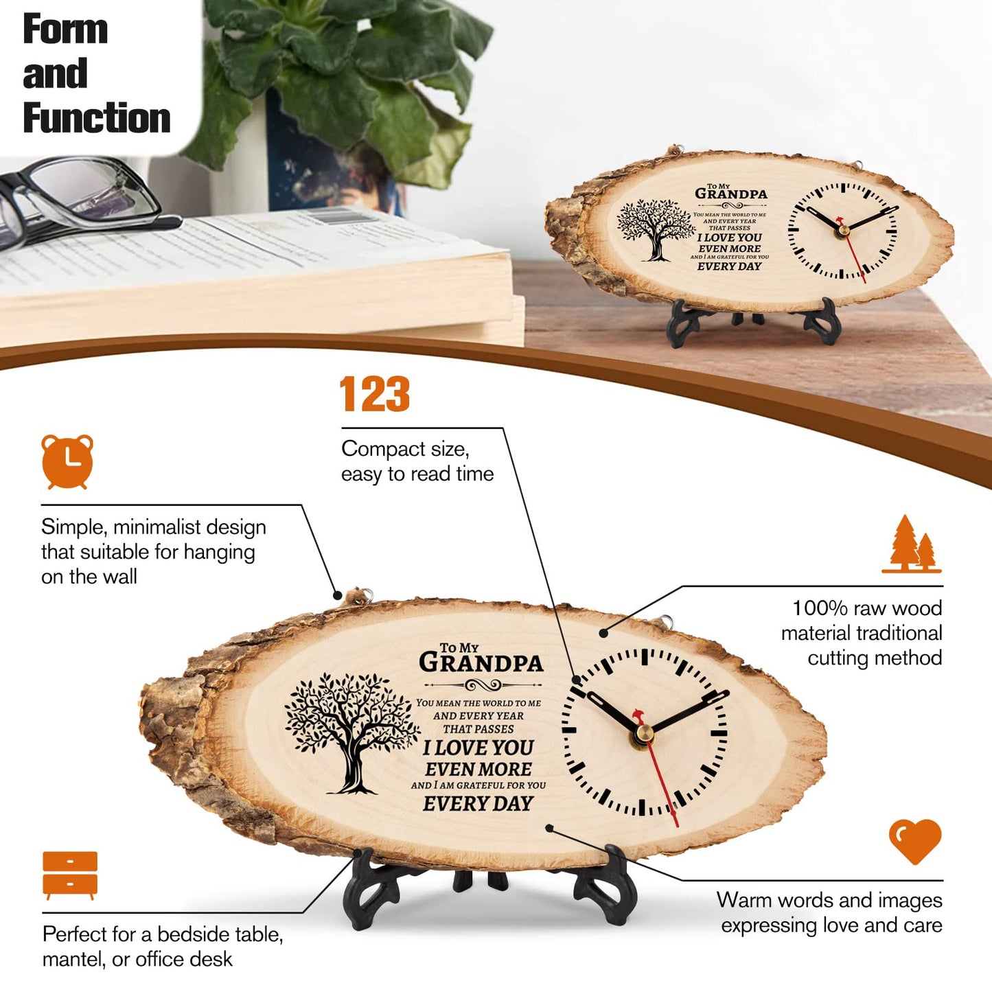 BeauGift Gifts for Grandpa Wooden Clock, Birthday Gifts for Grandpa from Granddaughter Grandchild, Best Grandpa Ever Gifts to My Grandpa Gifts