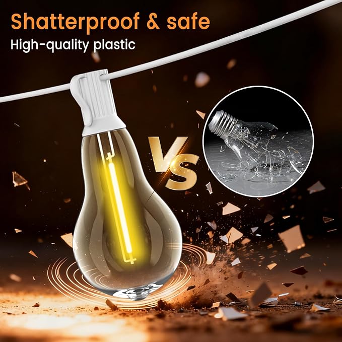 Outdoor String Lights, 75FT Patio Lights with 50+3 Bulbs(1.5FT Bulbs Spacing), Outdoor String Lights, Remote & Dimmer, 3 Mode Light & Timing, 50PC Mounting Ties for Outside, 2200K (White)