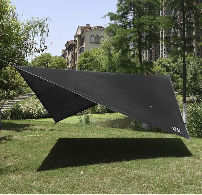 Gold Armour Rainfly Tarp Hammock, Premium 14.7ft/12ft/10ft/8ft Rain Fly Cover, Waterproof Ultralight Camping Shelter Canopy, Survival Equipment Gear Camping Tent Accessories (Black 12ft x 10ft)