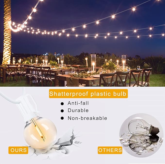 400FT White String Lights for Outside with 200+8 Extral LED G40 Bulbs Globe String Lights White Cord for Patio Pergola Gazebo Wedding Decoration, 4 x 100FT Connectable