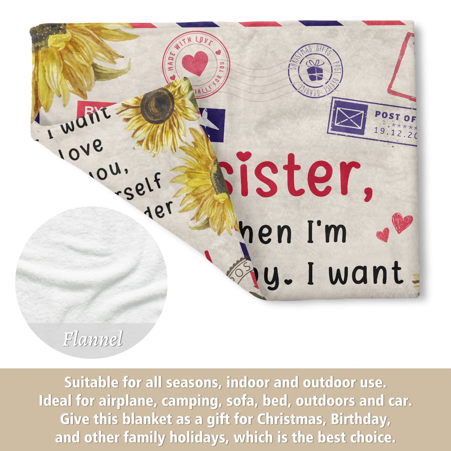 Niyewsor Sister Birthday Gifts, Sister Gifts Blanket, Sisters Gift from Sis, Present for Sisters on Mothers Day, Christmas, Dear Sis Airmail Throw Blanket, 60" * 50"