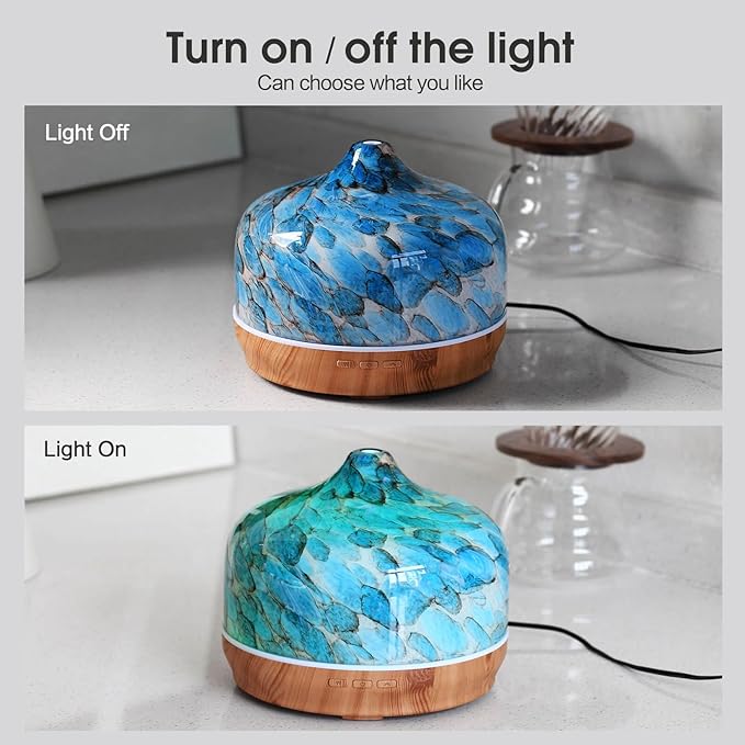 Porseme 500ml Essential Oil Diffuser Glass Color Changing Aroma Air Diffusers Aromatherapy Ultrasonic Cool Mist Humidifier 15-21 Running Hours Waterless Auto-Off for Sleeping Yoga Office (Light Blue)