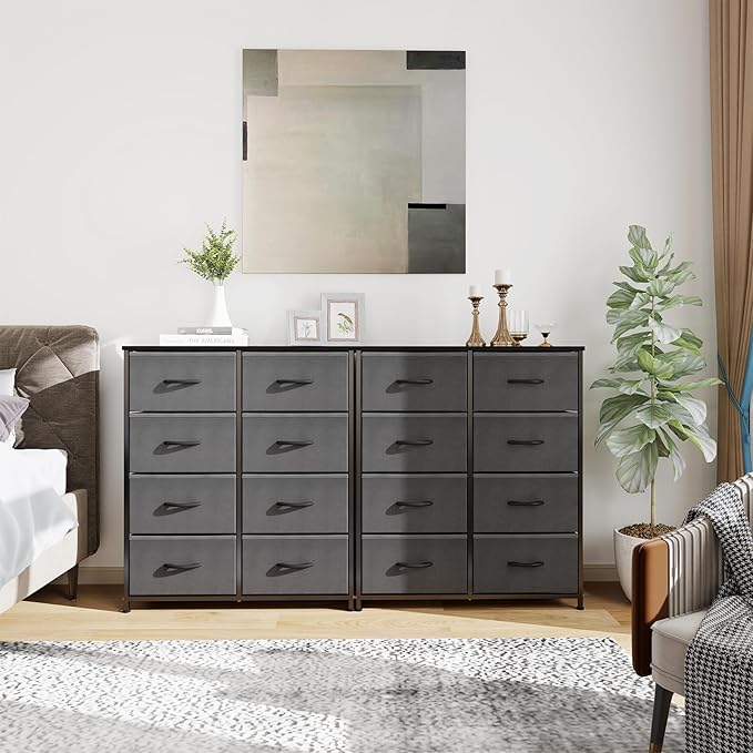 OLIXIS Dresser for Bedroom, 8 Storage Drawers, Wide Fabric Closet Chests Organizer Tower Furniture, TV Stand with Wooden Top Metal Frame for Clothes, Living Room, Hallway, Entryway, Classic Grey