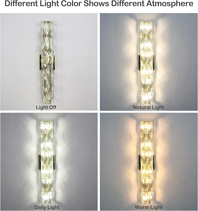 SAMTEEN 24-Inch Crystal Wall Sconce Gold Sconces Wall Lighting Mid-Century Modern 6-Light Luxury Brass Glass Wall Light Fixture for Bedroom Hallway Bathroom Vanity Light Fixtures
