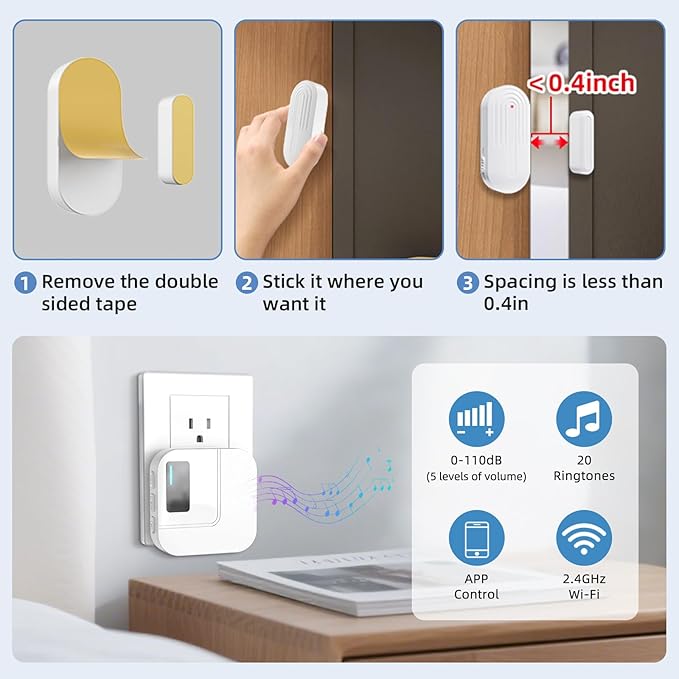 Door Chime,Sanjie WiFi Door Sensor Open Chime When Entering for Business/Home/Store/Office Alert Your Phone,Alarms for Kids Safety,500 FT Range,20 Ringtones ,1 Sensor 1 Receiver