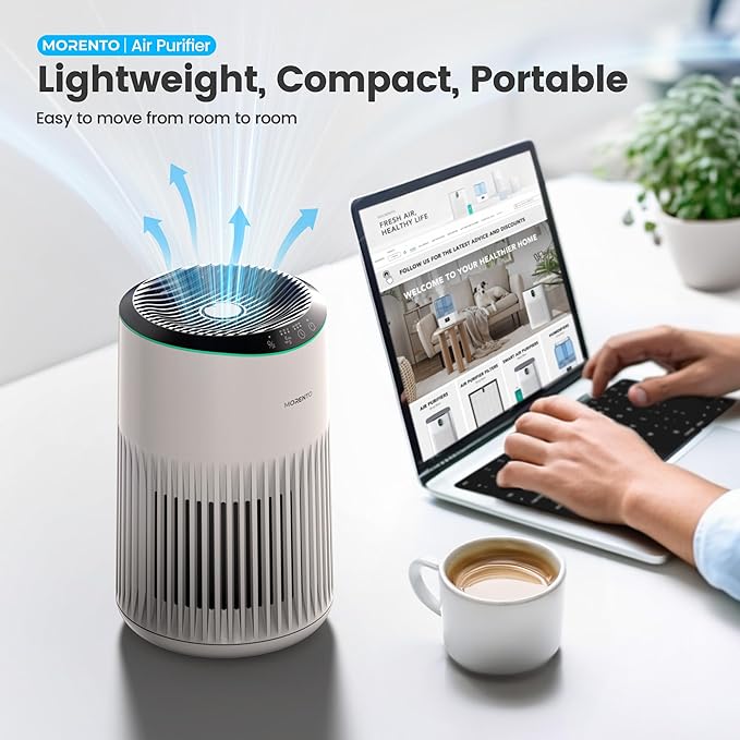 Air Purifiers for Bedroom Home for Smoke Pet Dander Odors, Air Purifier with Sleep Mode Small Air Purifier with Fragrance Sponge for Bedroom Office, Blue Ambient Light, 23dB Quiet, 2 Pack Ivory