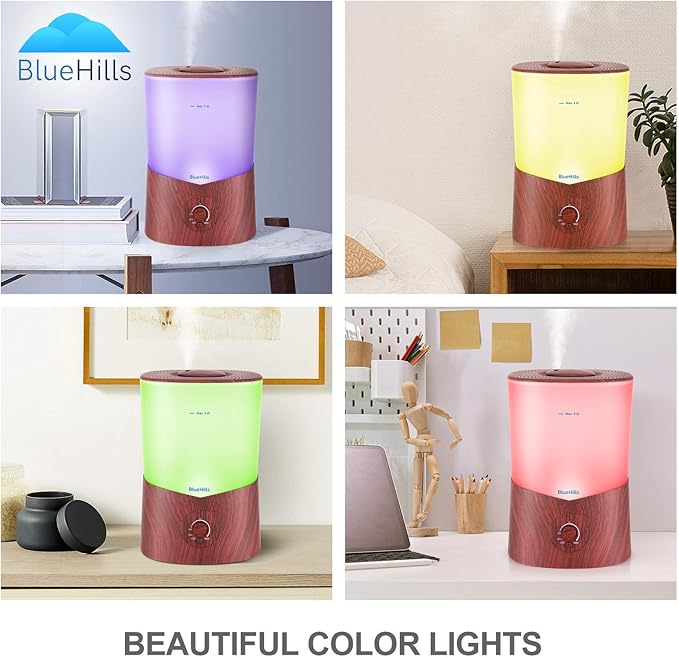 BlueHills Premium 3000 ML Set of 2 Extra Large Essential Oils Diffusers for Big Rooms High Mist Output XL Capacity Adjustable Cool Mist Great Gift – Value Pack of 2 Dark Wood Grain and White