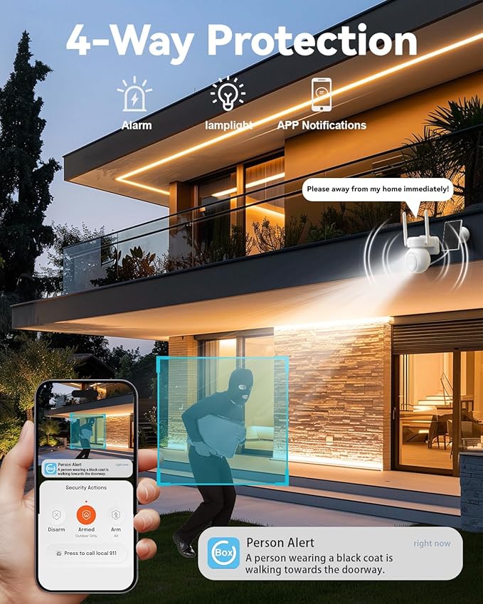 Securit Camer Wireless Solar Powered Outdoor for Home and Farm, ABS Fireproof Waterproof Material, 360° View, 2K HD Color Night Vision,Human Auto Tracking, 2-Way Audi (Wite) (Solar-4G)
