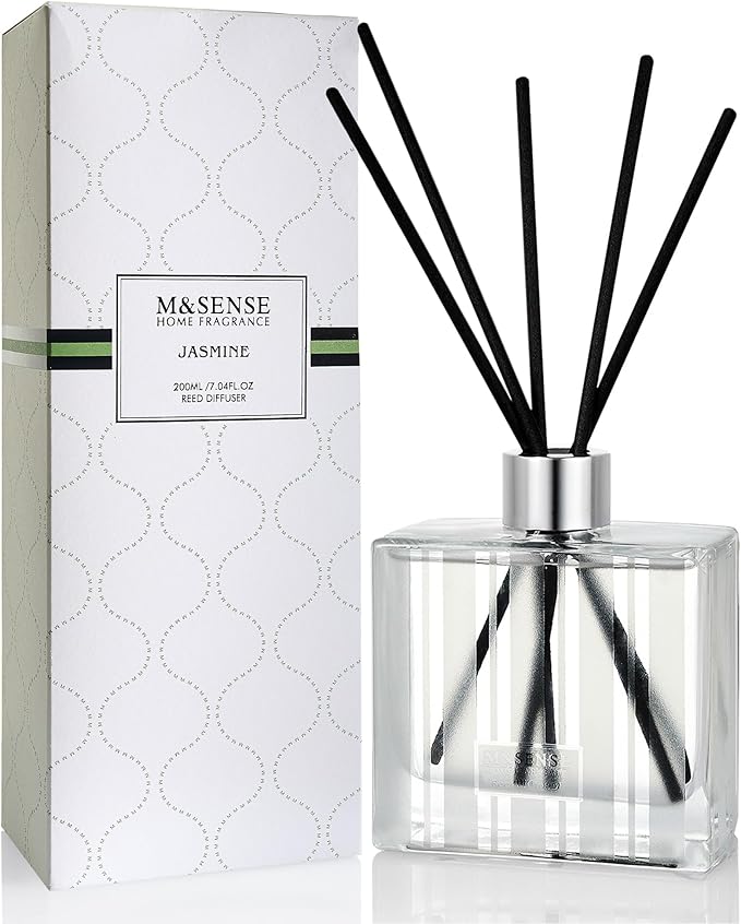 M&SENSE Jasmine & Vanilla Reed Diffuser Set - 7.04 oz Scented Diffusers for Home, Fragrance Oil Aroma with Sticks, Shelf Decor Housewarming Gifts for Bedroom Bathroom