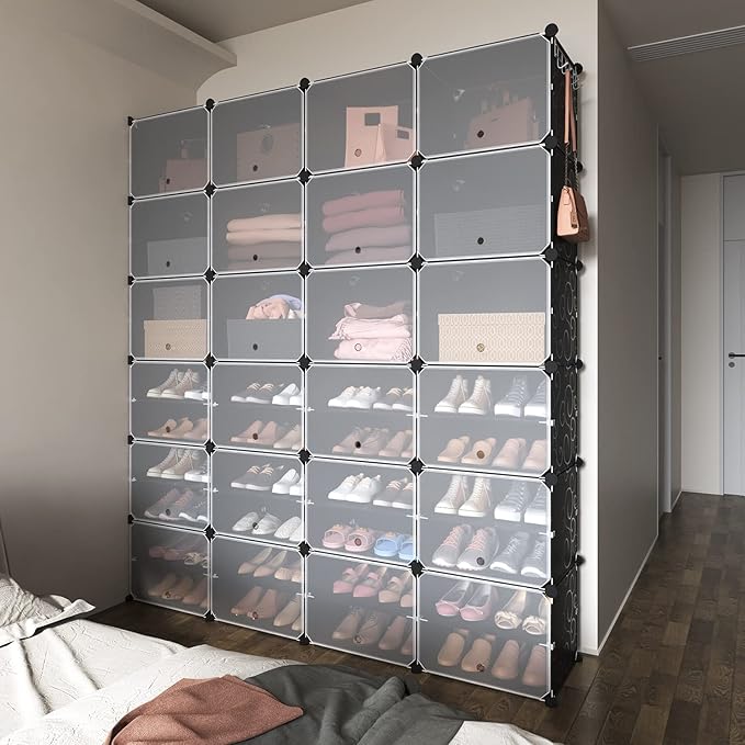 ROJASOP Shoe Storage Cabinet, 12-Tier Shoe Organizer 96 Pairs Extra Large Plastic Shoe Rack with Covers Portable Shoe Rack Organizer with Doors Big Shoe Rack for Closet Entryway Bedroom