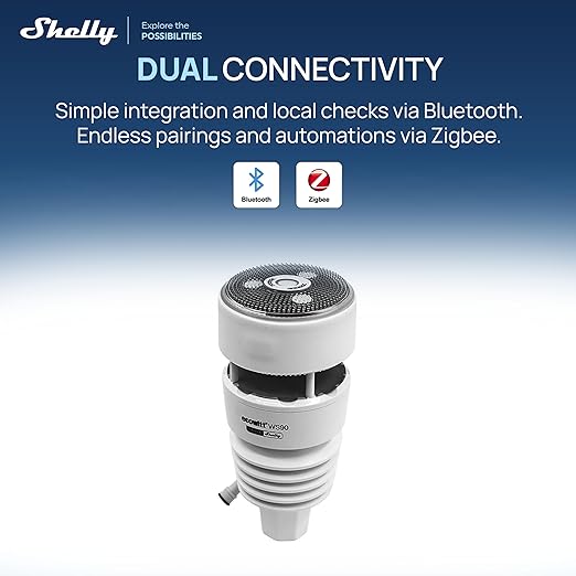 Ecowitt WS90 7-in-1 Weather Station with Bluetooth & Zigbee connectivity, Ultrasonic Wind Monitoring, Haptic rain Detection, Temperature & Humidity Tracking, UV & Illuminance, IPX5, Powered by Shelly