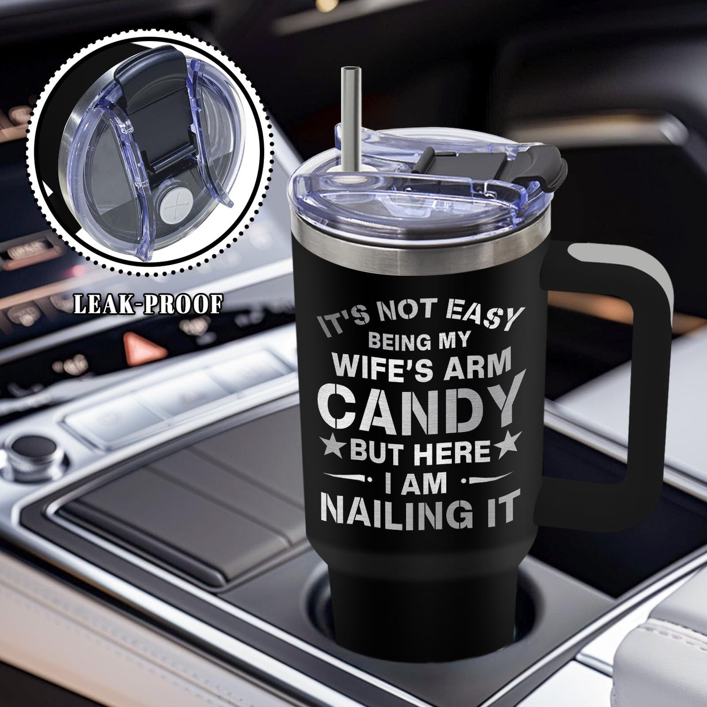 DUUV Gifts for Husband from Wife, Husband Tumbler with Handle 40 Oz, Christmas Thanksgiving Wedding Anniversary Appreciation Birthday Gifts for Husbands Men Him, 1PCS