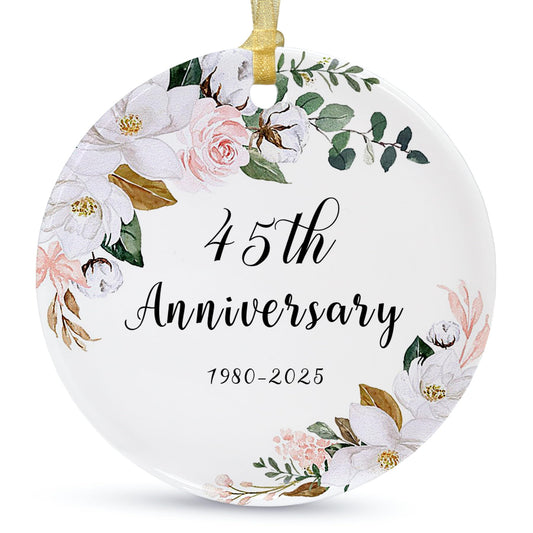 SIABERTERL 45th Anniversary Ornament 2025,45th Anniversary for Couple Parents,45 Years Anniversary Ceramic Ornament for Home Weddings with Ribbon and Love Color Gift Box