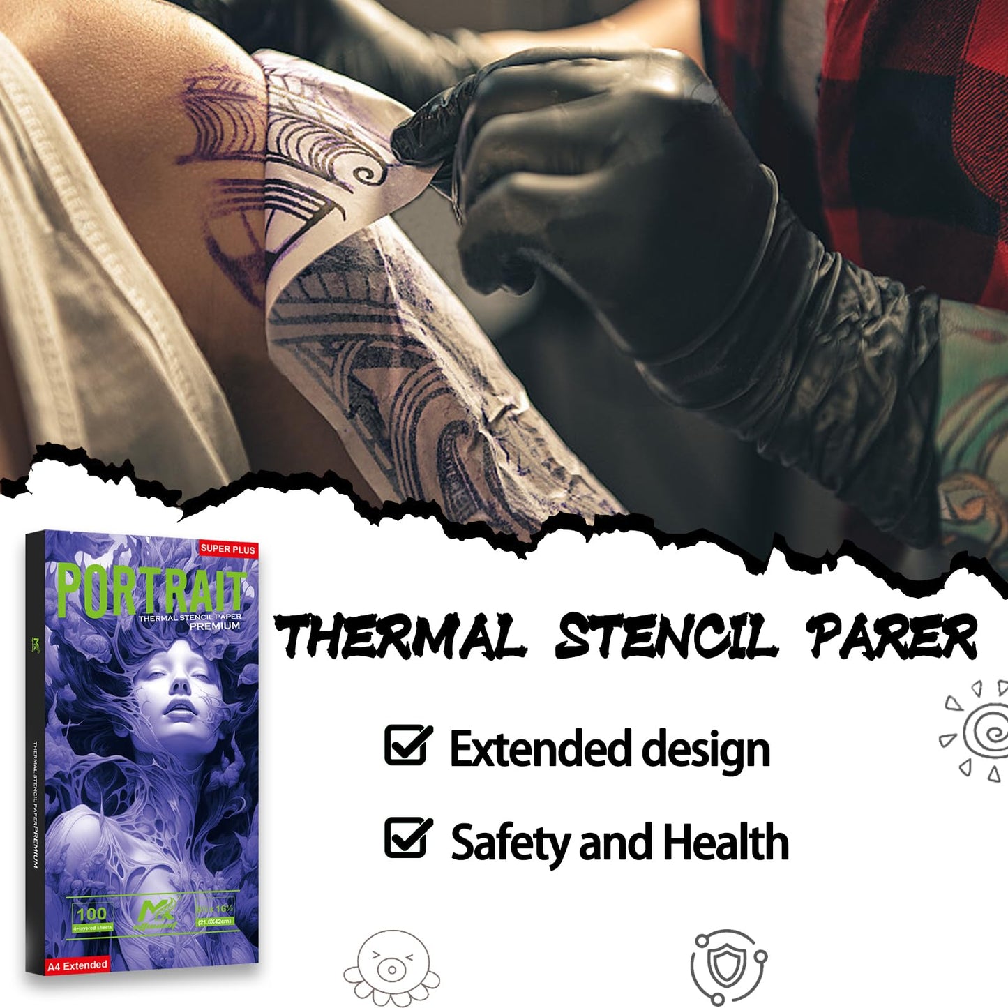 Tattoo Transfer Paper,100 Sheets Premium Tattoo Stencil Paper for Tattooing，4 Layers 8.5" X 16.5"""