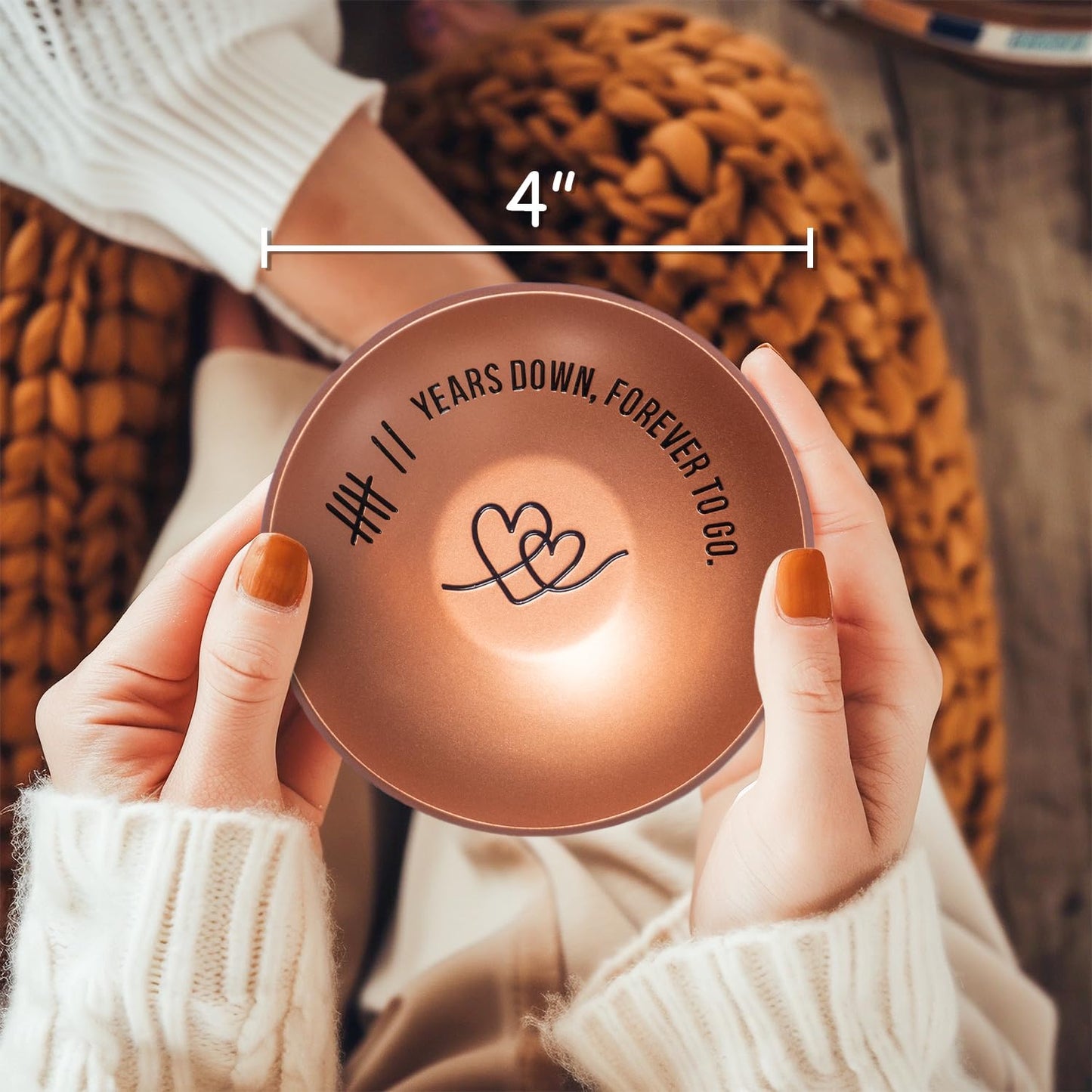 PuGez 7 Year Anniversary Copper Gifts for Her/Him, 7th Wedding Anniversary for Wife Husband, 4" Ring Holder Dish Jewelry Tray - Unique Decoration Ideas Copper Gift for Men Women Couple