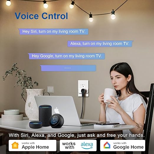 Matter Dual Smart Plug, Work with Apple Home, Siri, Alexa, Google Home, SmartThings, Smart Outlet 15A/1800W Max, Smart Home Automation, APP Remote Control,Timer&Schedule, White, 2-Pack