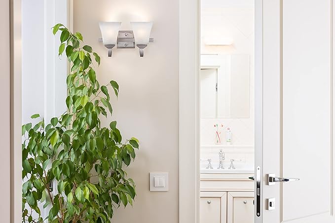 Design House 587774 Torino Traditional 2-Light Indoor Dimmable Up/Down Mount Bathroom Vanity Light with Frosted Glass for Hallway Foyer, Satin Nickel
