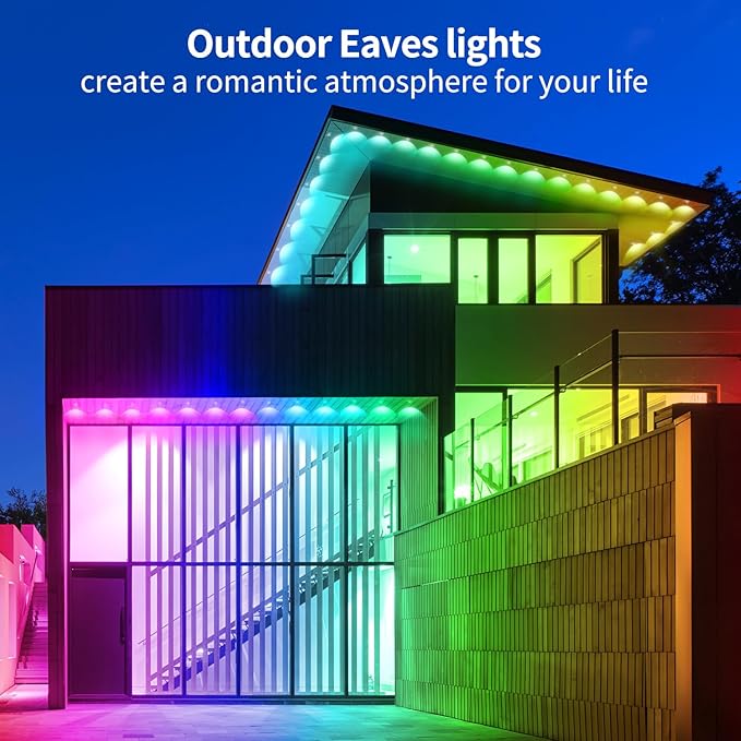 200ft permanent outdoor light, RGB Smart outdoor eave lights with APP & Remote Control,timed Music synchronisation IP67 waterproof LED eave light,suitable for party,Halloween,Christmas,rooftop,garden