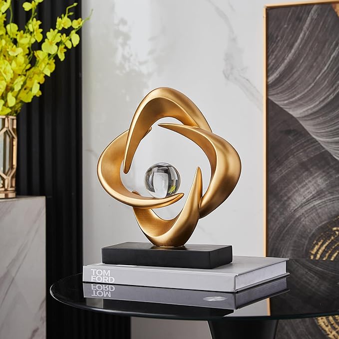 Abstract Art Sculpture, Resin Gold Decorative Statue, Modern White Ornaments for Living Room, Decorativas Modernas for Coffee Table/Entryway/Office Collectibles (Gold)