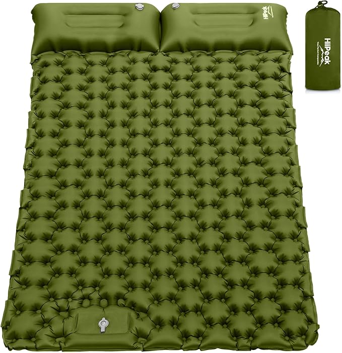 HiiPeak Double Sleeping Pad - Self Inflating 4" Extra-Thick for 2 Person with Pillow Built-in Foot Pump Inflatable Sleeping Mat for Backpacking, Hiking, Traveling, Tent, Portable Camping Mat