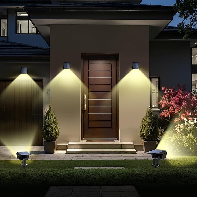 TECKNET Spot Lights Outdoor with 59 LED, 6 Pack Solar Lights Outdoor Waterproof IP65, Auto On/Off Solar Spot Lights, 3 Lighting Modes Solar Powered Garden, 2-in-1 Solars Landscape Light (Warm White)