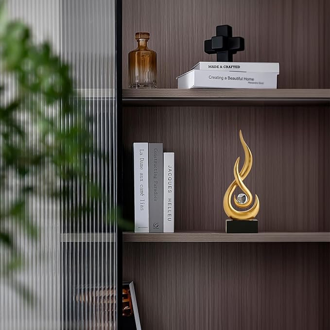 Gold Flame Statue Decor for Living Room, 13.7" H Modern Minimalist Sculptures Home Decorations for Dining Room, Abstract Art Sculpture for Shelf Coffee Table Centerpiece