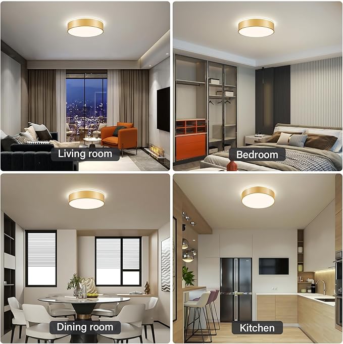 Dimmable Gold LED Large Flush Mount Ceiling Light, 5CCT 2700K-6000K Ceiling Light Fixture,Modern Round Metal Ceiling Lamp for Bedroom, Kitchen, Living Room 36W- 15.7in
