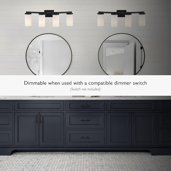 Design House Desta Vanity Light, 4-Light, Curved Bar Design, Frosted Glass Glow, Dimmable, Up/Down Mountable, E26 Socket, Black, 30.0 in L x 6.6 in W x 9.5 in H, 589168-BLK