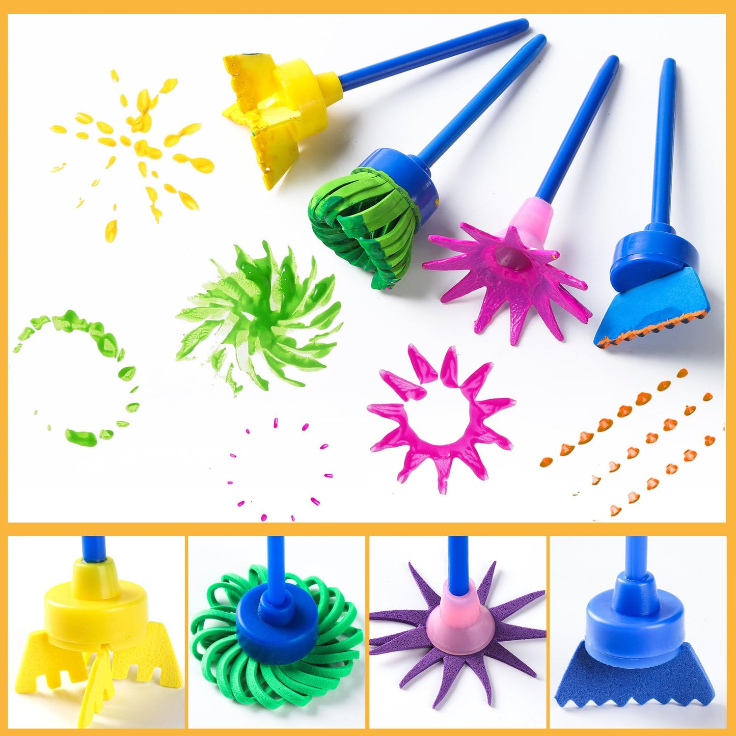 YGDZ Kids Paint Brushes, 12 Pack Washable Painting Brushes for Toddlers Kids Early Learning Toys Foam Roller Sponge Arts Crafts Gift