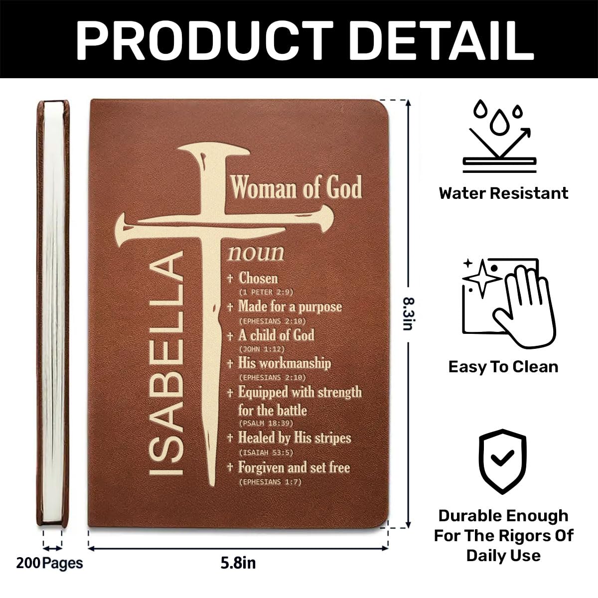 Jesuspirit - Personalized Leather Cover Notebook, Religious Christian Gifts For Men And Women, Bible Notebook For Women, Mom, Her On Mother Day, Birthday, Christmas (Man - Woman Of God)