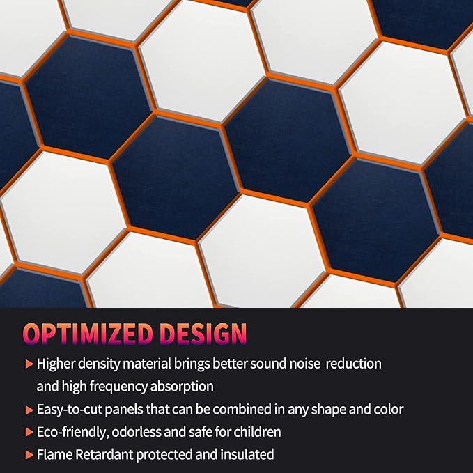 Mollywell Hexagon Acoustic Panels 14x12 - Reduce Echo & Reverb, Noise Blocking Wall Tiles for Gaming Room & Recording Studio, Red Sound Absorbing Panels