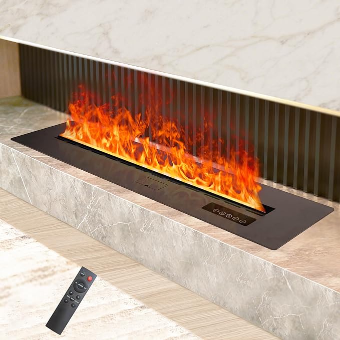 3D Water Vapor Fireplace Smart Electric Flame Decoration Steam Fireplace Humidifier W/Tap Water for Office, Home, Hotel,Restaurant(Single,31.5")