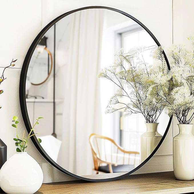 Small Round Mirror, 16 inch Round Mirror, Round Black Mirror, Metal Frame Circle Mirrors for Bathroom, Bedroom, Vanity, Wall Decor.
