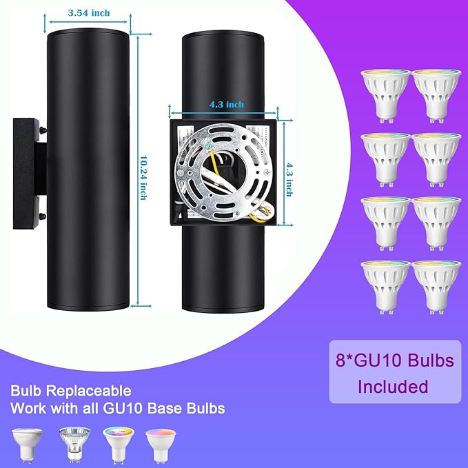 Smart Wall Lights, Modern Up and Down Outdoor Lights, Cool White and Warm White RGB Color Changing Wall Lighting IP65, Smart Wall Sconces GU10 Exterior Light Fixture(4 Pack)
