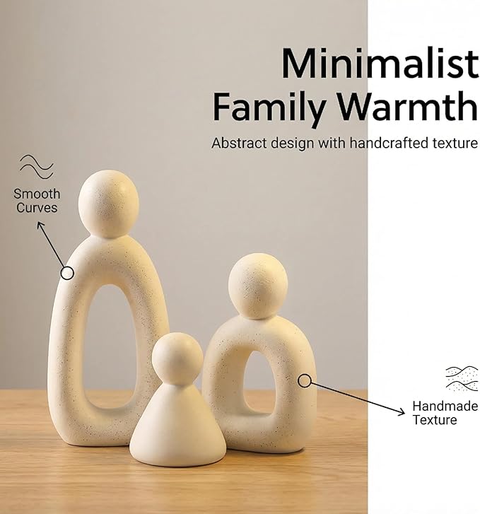 Abstract Family of 3 Collectible Figurines - White，Modern sculptures for home decor in living room, perfect as knick knacks for shelves and TV stand decor, adding elegant accents to your space.