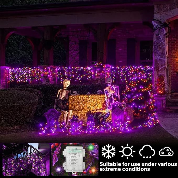 LAMPHOME 100 LED 33FT Halloween Fairy Lights Battery Operated with Remote, Mini Starry String Lights,Multi Functions & Timer, Twinkle Light for Home Bedroom DIY Centerpiece Decor,Orange Purple Green
