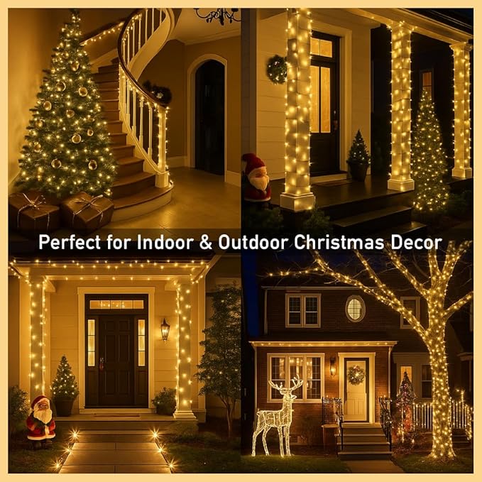 98 FT 300 LED Outdoor Fairy Lights Plug in Connectable Clear Wire with Remote Control, Waterproof String Lights with Timer Twinkle Lights for Bedroom Garden Party Wedding Christmas, Warm White