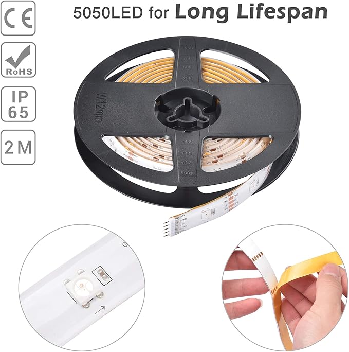 AW 6.6ft LED Strip Light Kit APP Control Music Sync Color Changing Wifi Smart 60 LEDs Ambient Lamp Compatible with Alexa & Google Assistant for Bedroom Gaming Room