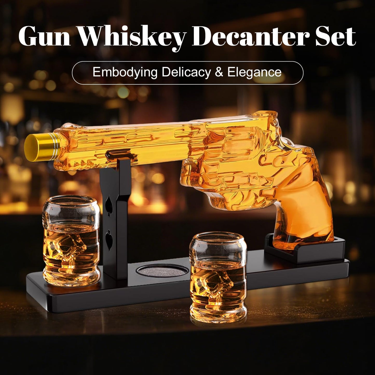 Gifts for Men Dad, 10 Oz Gun Whiskey Decanter Set with Shot Glass, Liquor Decanter Sets for Men Unique Anniversary Christmas Gifts Ideas for Him Husband Brother, Cool for Home Bar