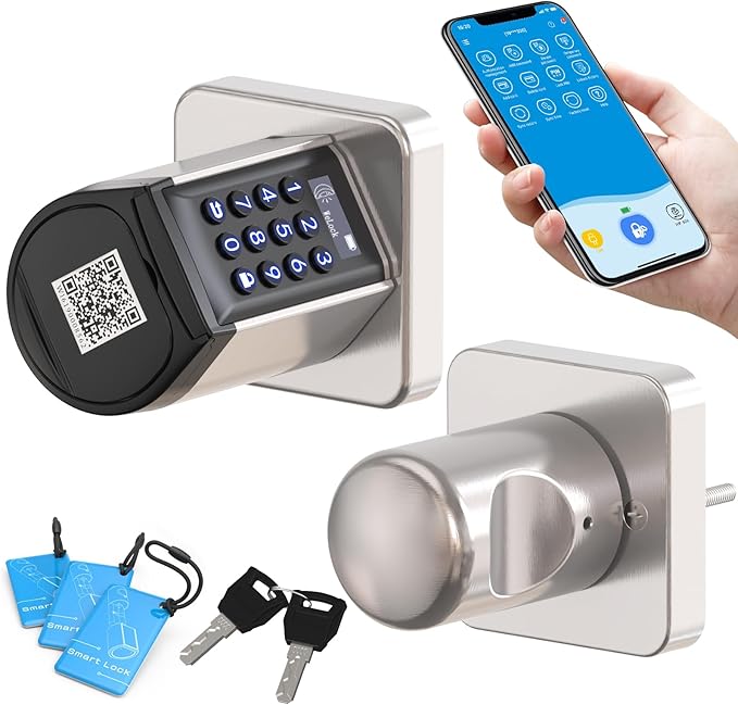 WELOCK 5-in-1 Smart Door Lock,Keyless Entry Lock for Front Door, Password Keypad + Bluetooth App + Cards +Key