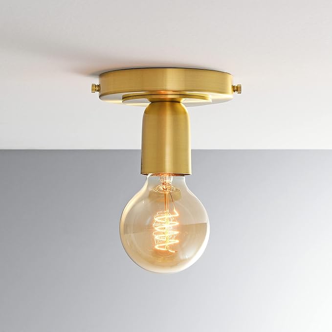 BRIGHTTIA Luna Uno 1-Light Wall Sconce - Mid Century Industrial Modern Flush Mount Fixture for Wall & Ceiling - Minimalist Lamp for Bathroom and Small Spaces - Brushed Gold (BC0026-1G)