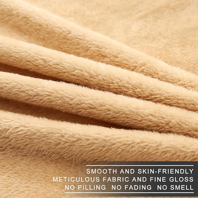 Fleece Blanket Queen Size 350GSM Lightweight Throw for The Bed Extra Soft Brush Fabric Super Warm Sofa Blanket 90" x 90"(Camel Queen)